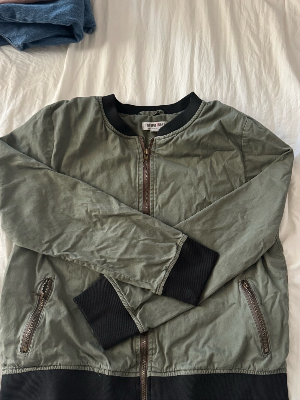 Fashion Nova Olive Bomber Jacket with Black Trim